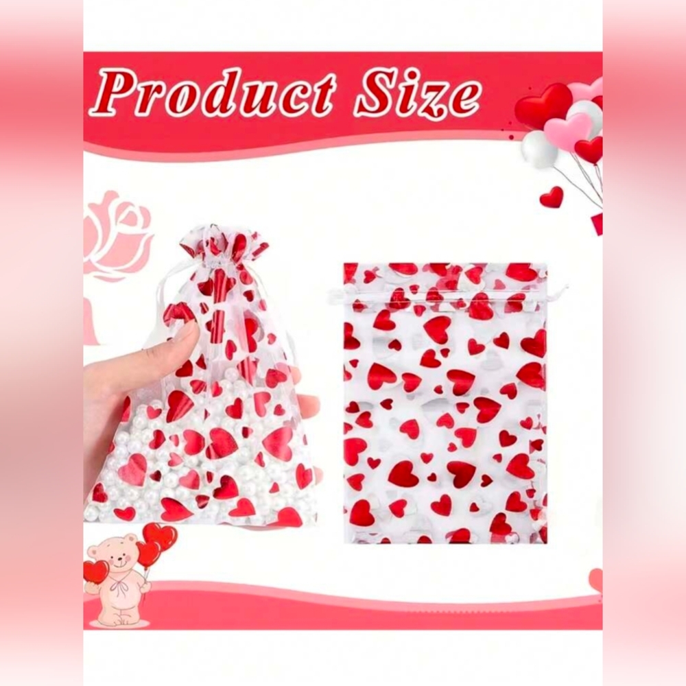 10pcs Red Heart Pink and Gold Organza Gift Bags - Picture 4 of 4